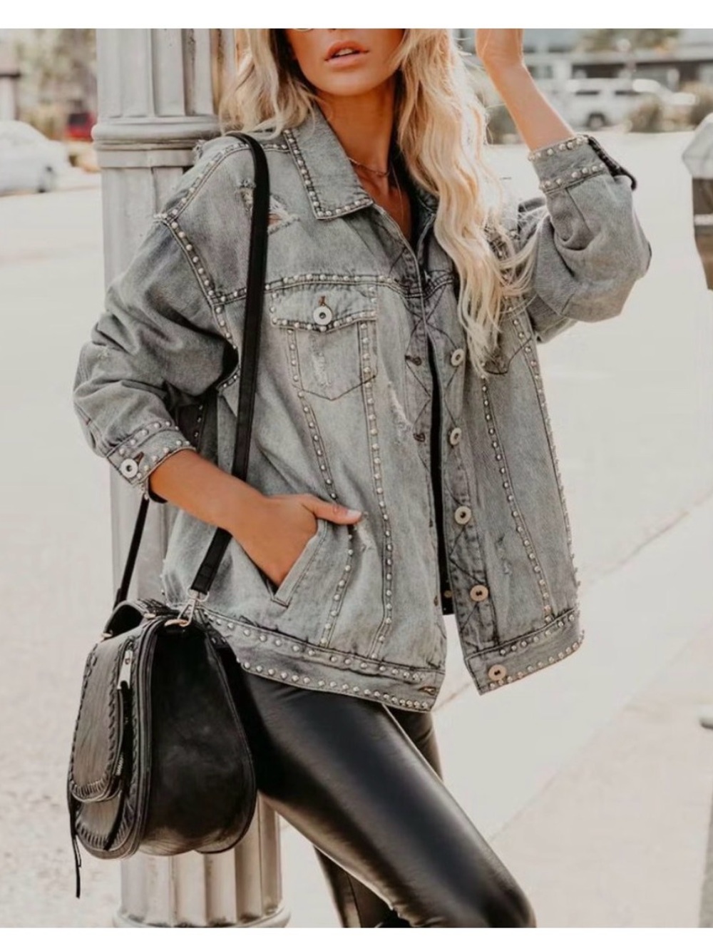 Vici Grey Studded Denim Jacket